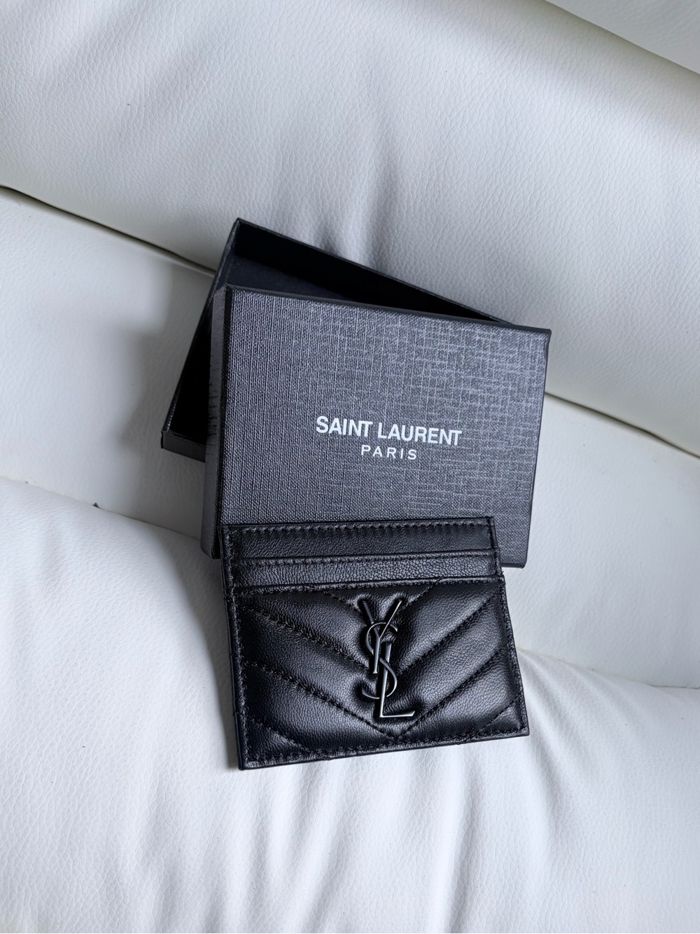 Saint Laurent Black Quilted Leather Card Case with YSL Logo